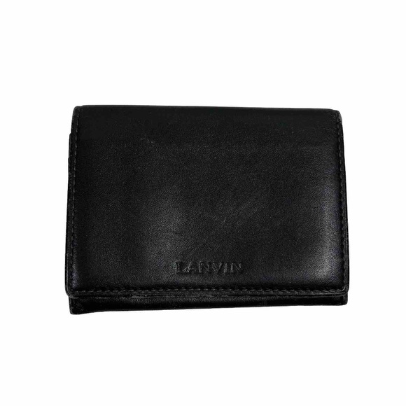 Lanvin Wallet Credit Card Black Bi-Fold Money Holder Leather Mens Billfold - Picture 1 of 12